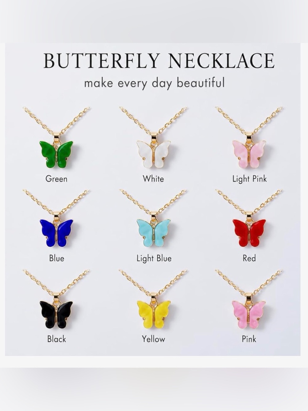 9 Pcs Dainty Colorful Butterfly Pendant Necklace Set for Women,Bohemian Acrylic